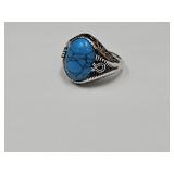 New 925 Silver Ring w Turquoise  Set Sz 9