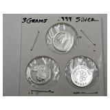 3 Grams .999 Silver, 3 Different Designs