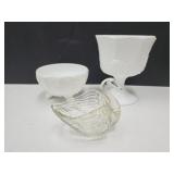Westmoreland Footed Milk Glass & Glass Swan Dish+