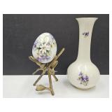 Efcherbach Vase & Brass Display &Hand Painted Egg