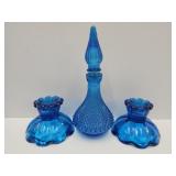 Blue Flower Shaped Candle Holders,Italy Decanter9"
