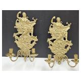 Antique Eagle Brass Sconce  Heavy Pair 14" high