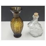 Glass Frog Bottle & Amber Vase 6.5" H