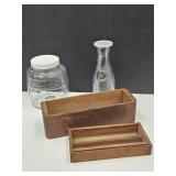 1 Gal Glass Jar, Milk Bottle & Primitive Drawer