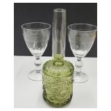 Vintage Candy Dish, Etched Vase +