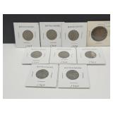 8 Buffalo Nickels & 1938 1/2 Penny Coin
