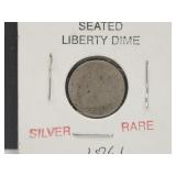 1861Silver Seated Liberty Dime Coin