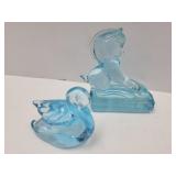 Ice Blue Glass Horse & Swan Paper Weights