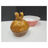 Pyrex w/Paint Wear & Squirrel Nut Dish