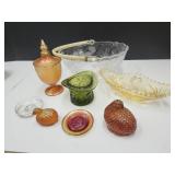 Peach Luster DIsh, Glass Basket, Acrylic Phesants