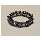 Amethyst & Multi-colored Beryl Eternity Ring Sz 9