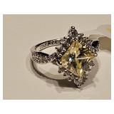 Champagne Moissanite & Crystal Ring Sz 7