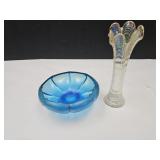8.5" Swung Glass Vase & Irridescent Dish