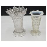 2 Vases Hobnail Fenton 5.5"h & Irridescent 6.6"h