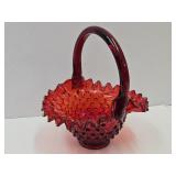 VTG Fenton Ruby Red Hobnail Glass Basket