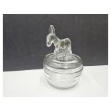 vtg Jeanette Glass Donkey Powder Jar nic on ear