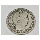1908 D Barber Silver Half Dollar Coin
