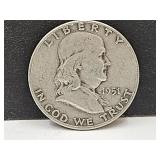 1951 D Franklin Silver Half Dollar Coin