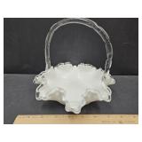 VTG Fenton 8" w Silver Crest Ruffled Glass Basket