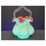 Uranium Glass Fenton Pink Ruffled Basket SEE