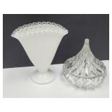 MILK Glass Fan Vase & Kiss Candy Dishes