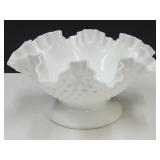 Milk Glass Hobnail Ruffled Bowl  10 1/4" w