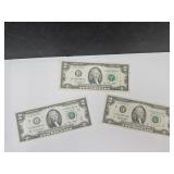3 Fresh Crisp $2 Notes