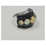 Sterling Silver Black Spinel Opal Ring SZ 6