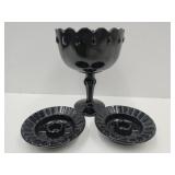 Black Amethyst Candle Holders & 7.5" Compote