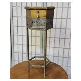 Metal & Wood Plant Stand w Drawer 10" x 25"