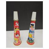 2 Vintage Tin Toy Horns Made in Japan  5 1/4" h