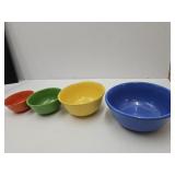 Nesting Crock Bowls  Blue & GR Good,  2 w  Damage