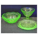Uranium Glass Lot Sherbert, Dessert Bowl +