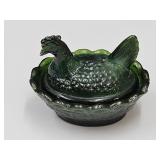 VTG Miniature Hen on a Nest Slag Glass 2 1/2" L