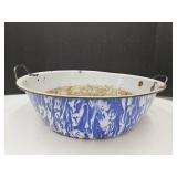 Blue Swirl Primitive Granite Ware Wash Pan 19"w