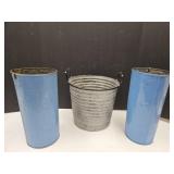 Galvanized Planter 11" w & 2Metal Planters 12"h