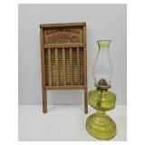 Vintage Oil Lamp &  Brass King Wash Board