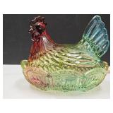 New  (Not Vintage)Thick Glass Hen on a Nest 8.5"L