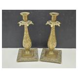 VTG 11" Very Ornate HEAVY Beass Candle Holder Set