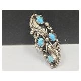 Sterling Silver w  Leaves & Turquoise Ring SZ 9.5