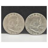 2- 1963D Silver Franklin Half Dollar Coins