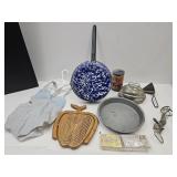 Primitives Blue Splatter Granite Ware, Pie Plate