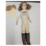 Antique Germany Doll, Leather Body, Glass Eyes17"