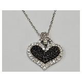 Sterling Silver Black Spinel Heart  JTV Necklace