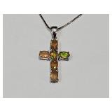 Sterling Silver Ethiopian Orange Opal Cross