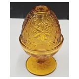 Vintage Tiara Amber Glass Fairy Lamp 6"