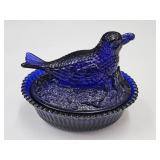 Vintage Cobalt Bird on a Nest   5 .5" L