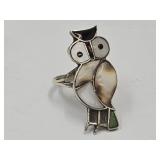 Sterling Silver Owl w Mother of Pearl Ring SZ 7