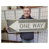 Vintage ONE WAY Embossed Metal Sign 36 x 12"