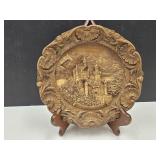 Vintage Neuschwanstein Wood Carved Plate 9" w